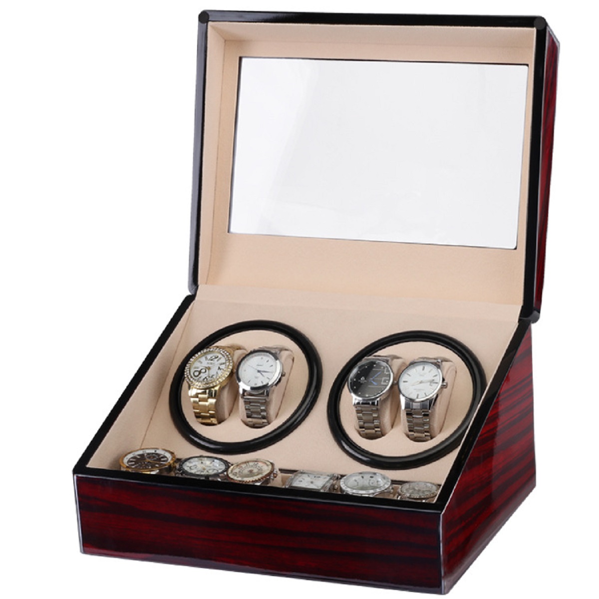 High Gloss PU Painted 4+6 Automatic Watch Winder with Watch Storage for 10 watches